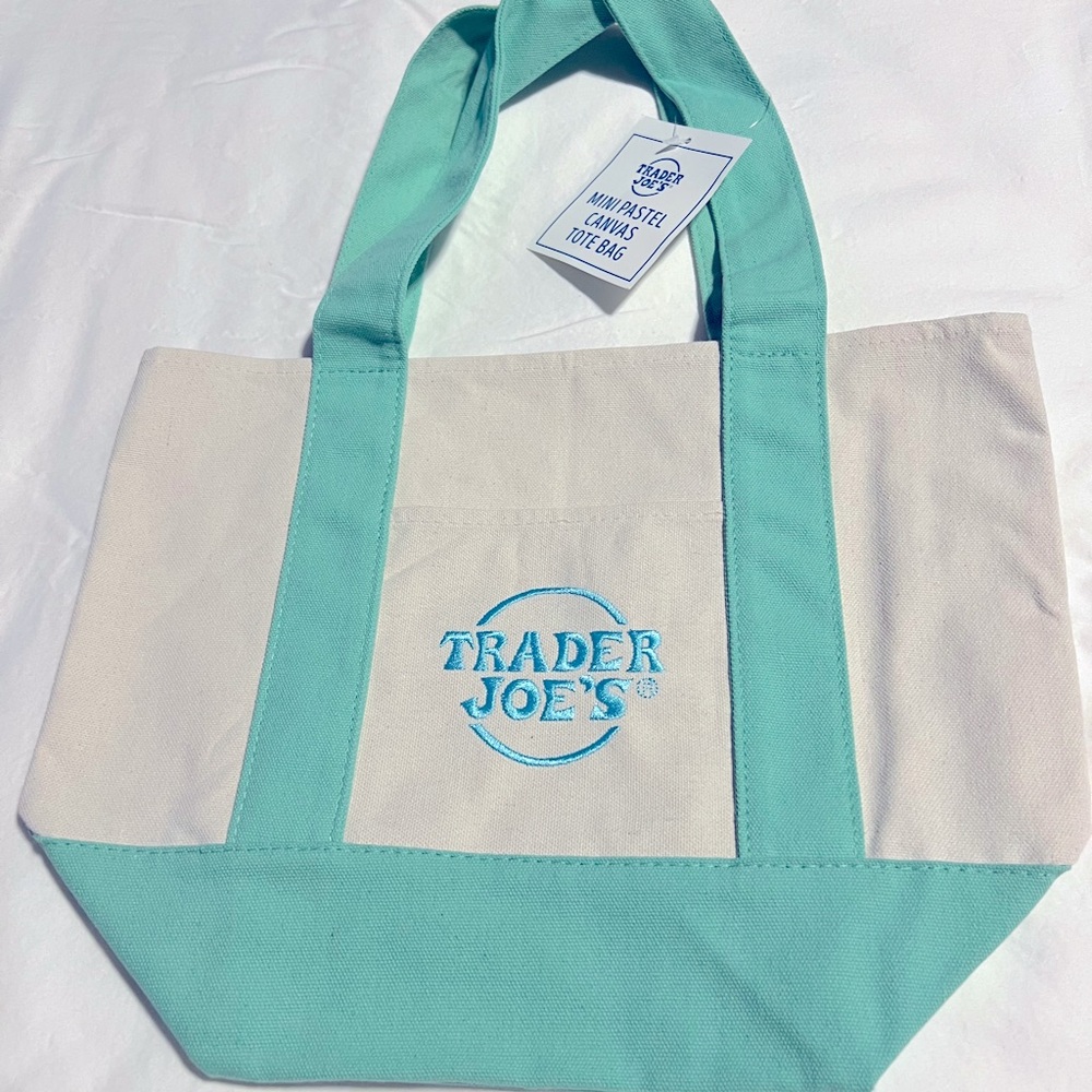 NWT Teal Trader Joe's LIMITED EDITION Pastel Mini Canvas Tote Bags